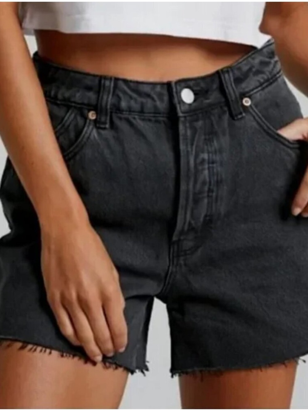 ROLLAS Original High Rise Loose Fit Cut Off Shorts Black Size 26